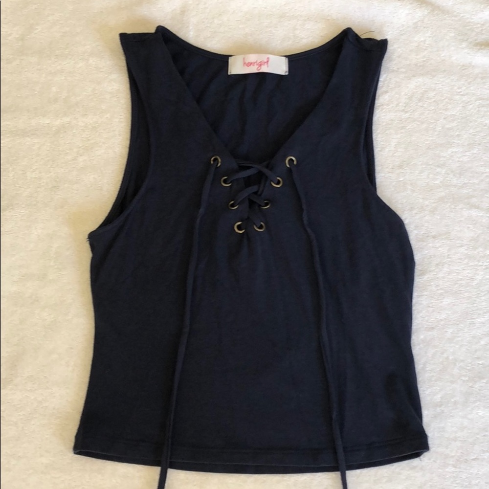 Navy blue lace up crop top